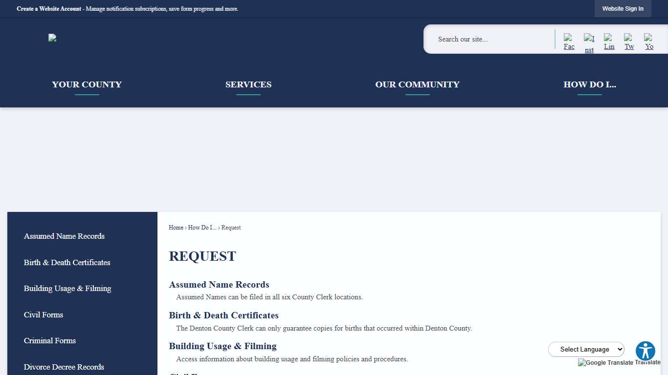 Request Denton County, TX